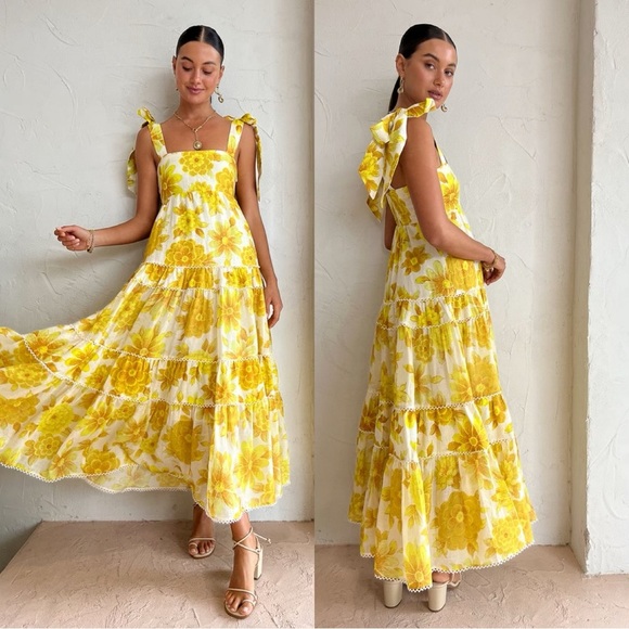 New Alemais Sonny Midi Sundress In Lemon Size 0​ - Picture 2 of 12